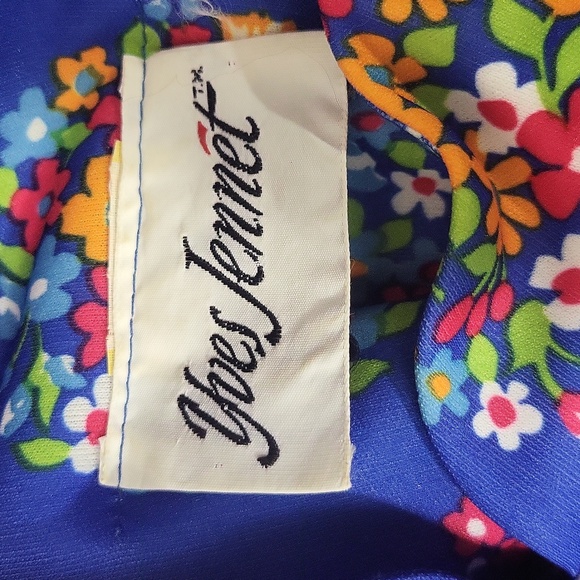 Vtg YVES JENNET Groovy 70s Blue Foral Polka Dot Sleeveless Maxi Dress - Picture 4 of 12